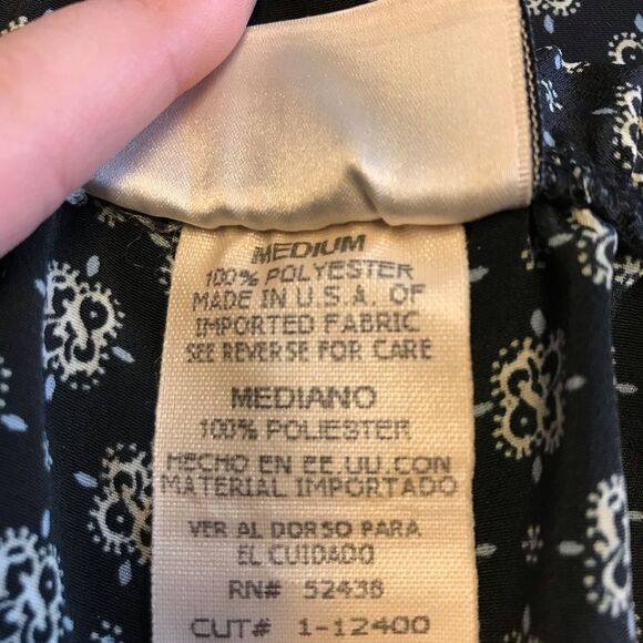 Vintage Kathie Lee Pants Black Patterned Wide Leg Lounge Medium Y2K - Picture 5 of 5